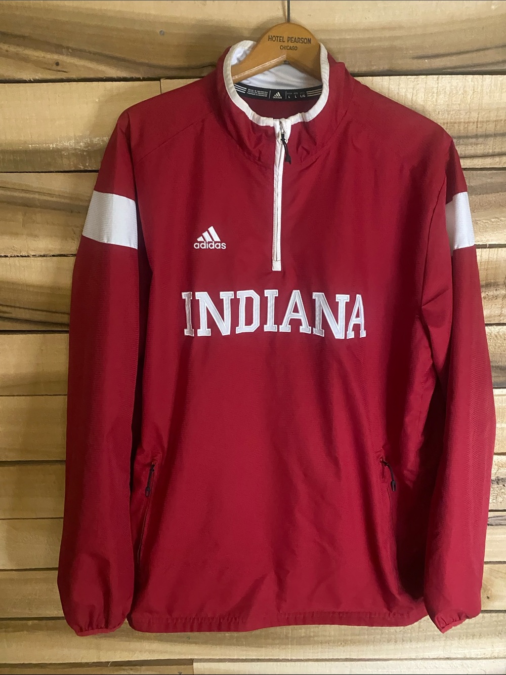 adidas Red and White Indiana Quarter-Zip Windbreaker size large
